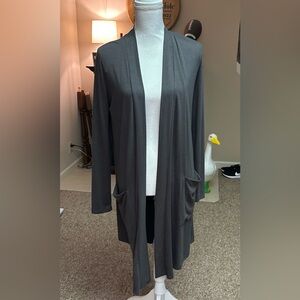 Zenana Premium Charcoal Gray Long Open Front Duster Cardigan With Pockets